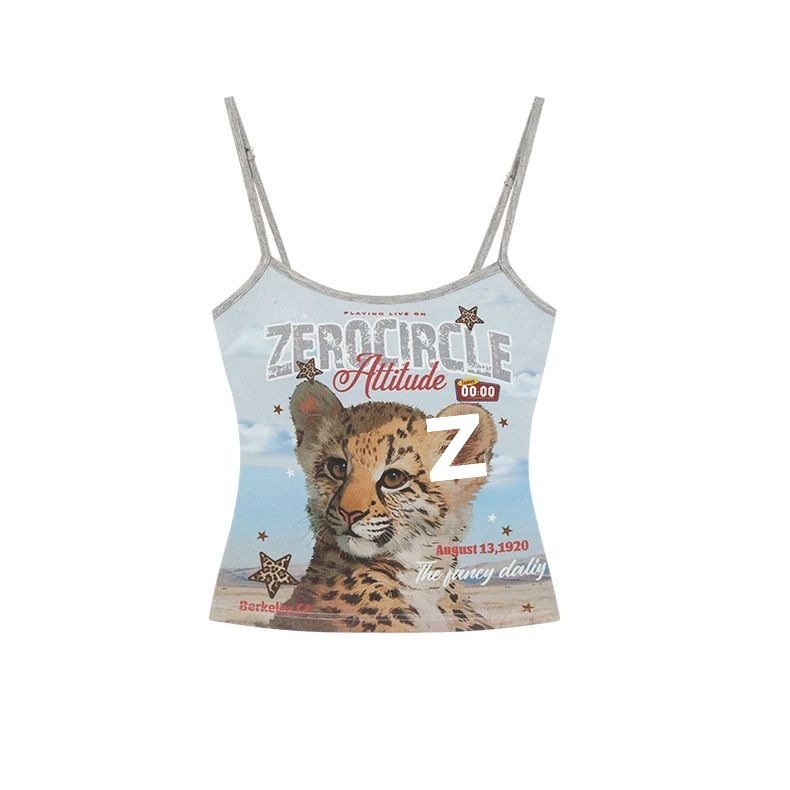 Top camisole imprimat pentru femei - bretele detașabile, croială în A-line, material PVC cu 30-50% alt conținut