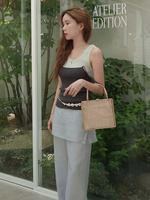 Top tricotat pentru femei, croi slim, stil pulover, amestec de bumbac 95% bumbac, vară 2025, casual