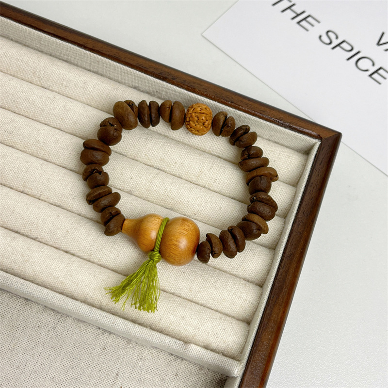 Brățară handmade din boabe de cafea și lemn de santal, unisex, motiv zodiac, stil drăguț, origine Yiwu