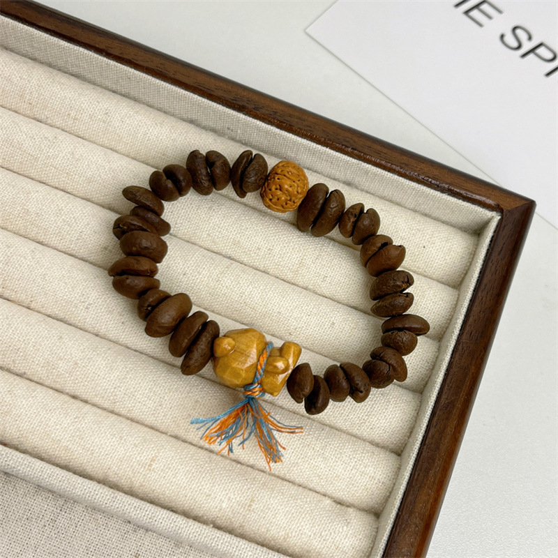 Brățară handmade din boabe de cafea și lemn de santal, unisex, motiv zodiac, stil drăguț, origine Yiwu