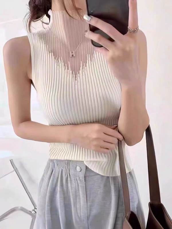 Top fără mâneci pentru femei, slim-fit, tricot Ice Silk, Viscoză 70–80%, Lungime 50–65 cm, Bretele nedemontabile, Primăvara 2025