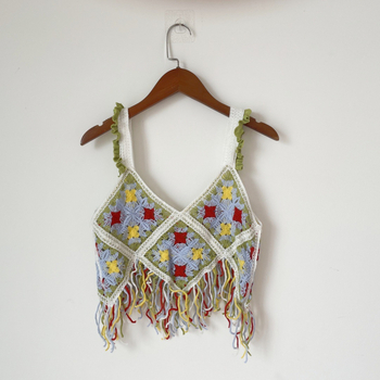 Maiou fără mâneci cu broderie și ciucuri, stil boho sling, din bumbac 50–70%, toamnă 2024