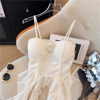 Top camisol cu dantelă, cu perniță încorporată pentru bust, din bumbac, țesătură ușoară, decolteu redus