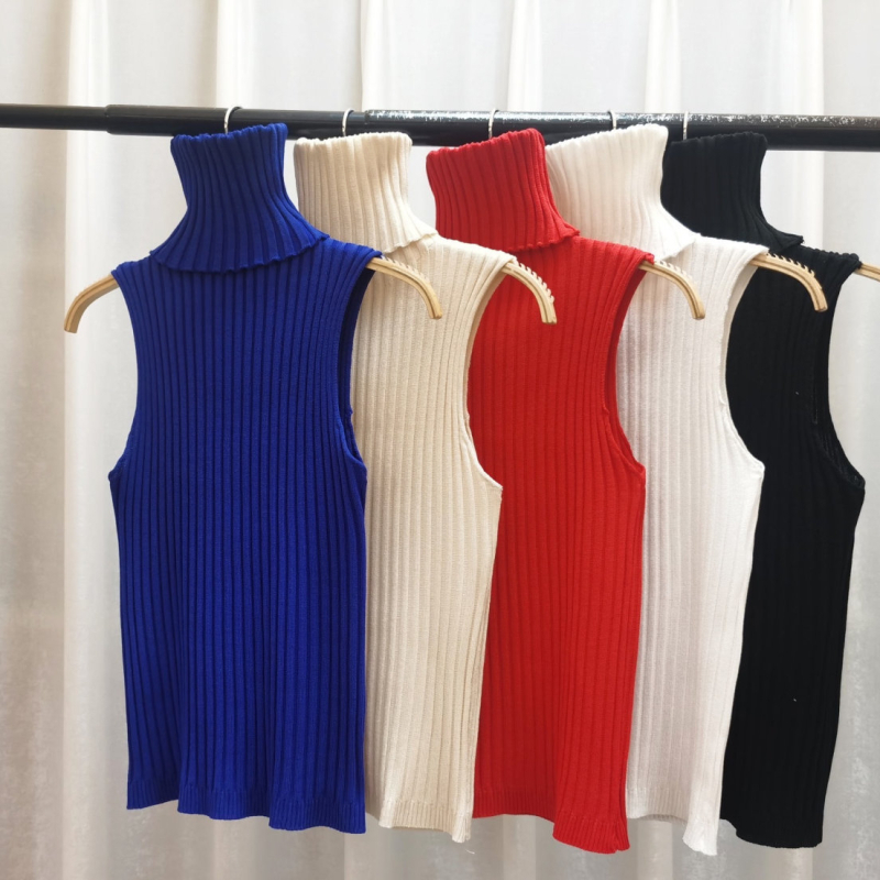 Top camisolă tricotat pentru femei - fără bretele, Slim fit, lungime scurtă, poliester - Vara 2024