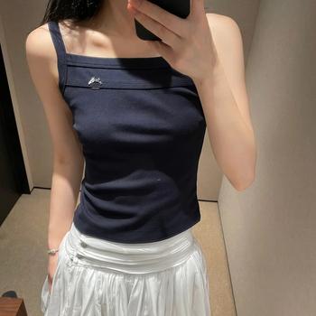 Top de bază slim-fit, stil sling, lungime scurtă, bumbac 50–70%