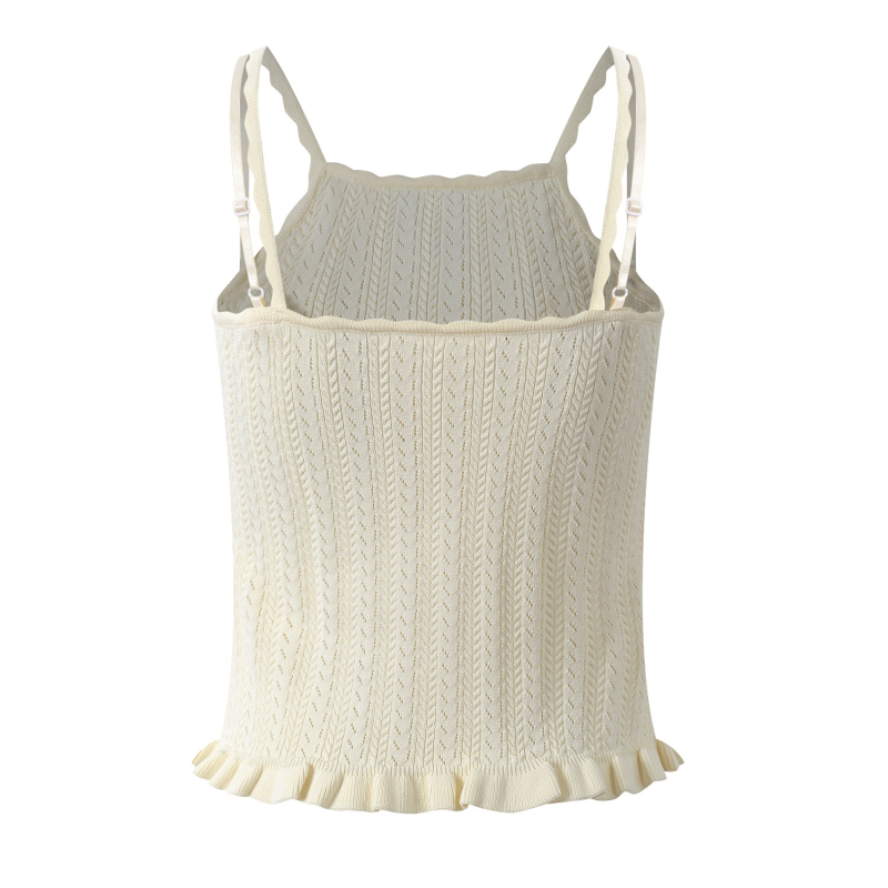 Top tricotat fără mâneci, nod papion și perle, croială Slim, lungime scurtă 40–50 cm, Material Ice Silk, fibră de viscose <30%, Vara 2025