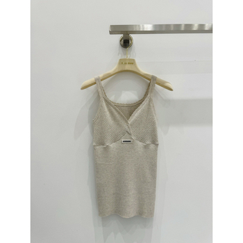 Top tricotat pentru femei, fără mâneci, decolteu în V, model plasă 3D, bretele duble, croială Slim, lungime standard 50–65 cm, conținut de bumbac 30–50%