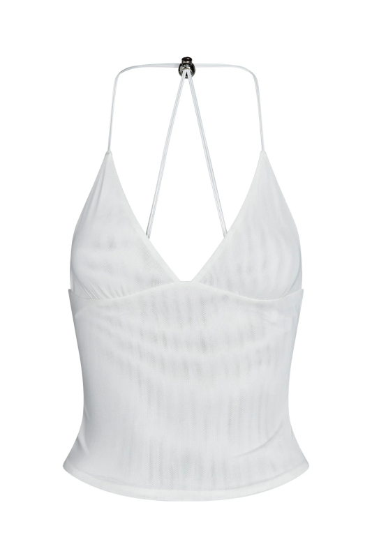 Top camisole cu decupaj la spate în formă de fluture, material plasă cu elastan, lungime ultra-scurtă ≤40 cm, fără bretele, vara 2024