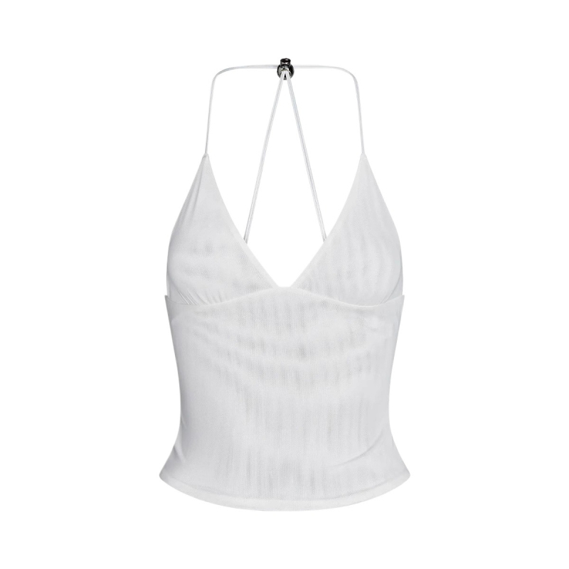 Top camisole cu decupaj la spate în formă de fluture, material plasă cu elastan, lungime ultra-scurtă ≤40 cm, fără bretele, vara 2024