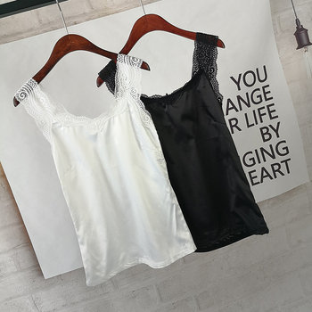 Top damă din mătase artificială cu dantelă, stil coreean, decolteu în V, croială Slim