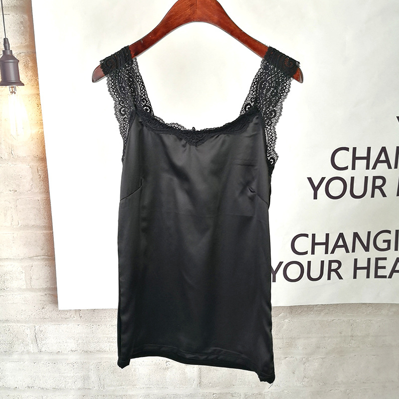 Top damă din mătase artificială cu dantelă, stil coreean, decolteu în V, croială Slim