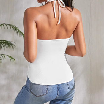 Top halter, bretele cu șiret la umeri, poliester, 90-95% poliester, croială Slim