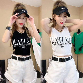 Top damă fără mâneci cu decupaj la talie, lungime scurtă, bumbac, croială Slim