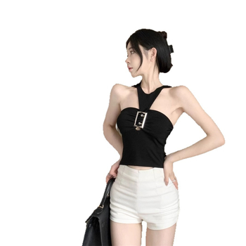 Top Halter fără mâneci, croială Slim, poliester solid, 70–80% poliester, elasticitate micro-bounce