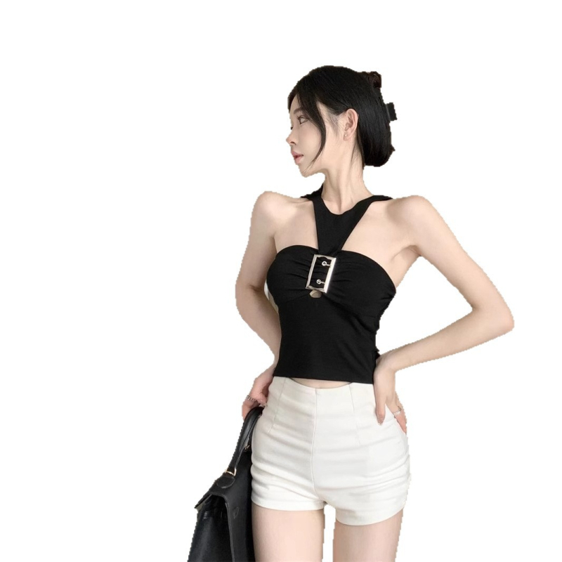 Top Halter fără mâneci, croială Slim, poliester solid, 70–80% poliester, elasticitate micro-bounce