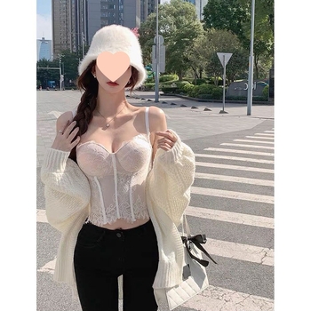 Top din dantelă cu întărire, bustier fără bretele, material chenille cu elastan, primăvara 2025