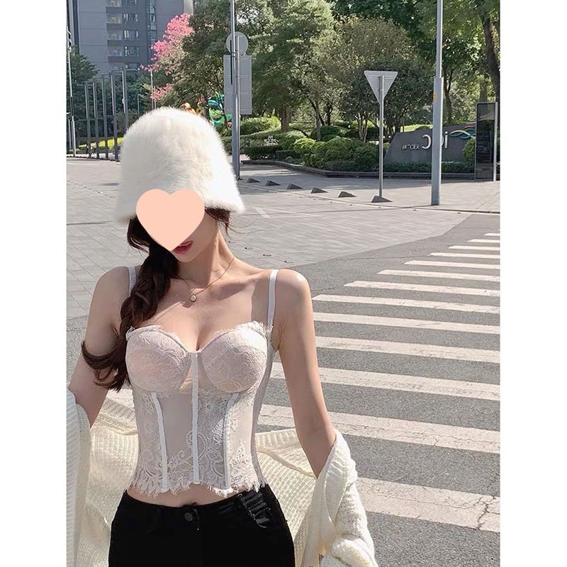 Top din dantelă cu întărire, bustier fără bretele, material chenille cu elastan, primăvara 2025