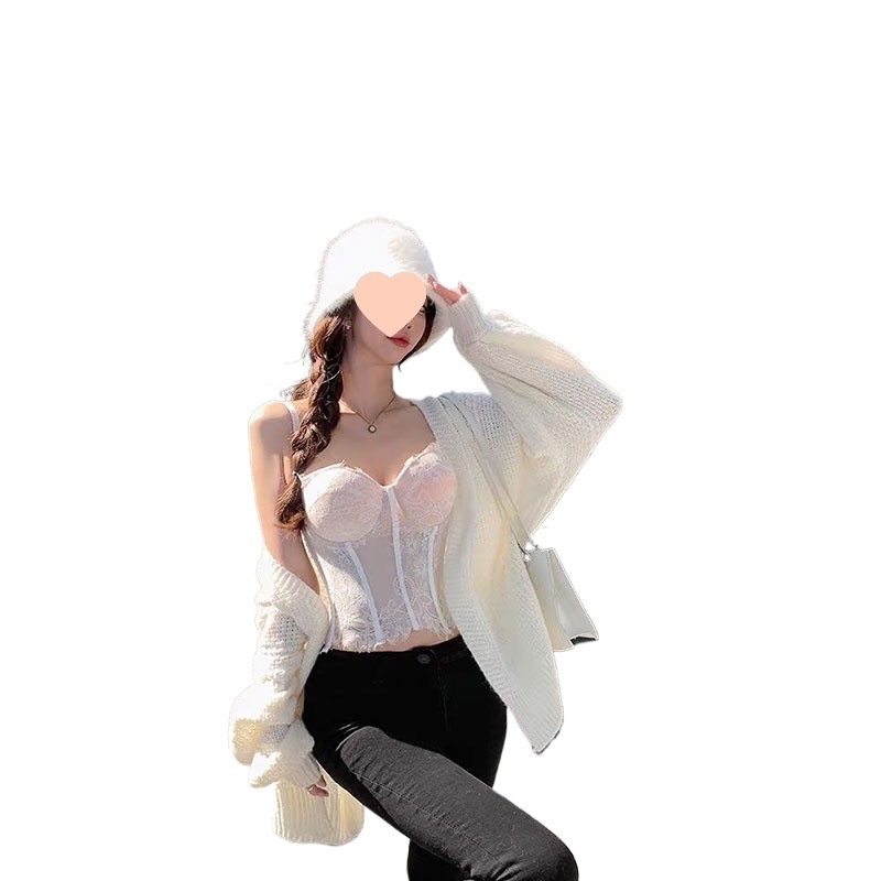 Top din dantelă cu întărire, bustier fără bretele, material chenille cu elastan, primăvara 2025