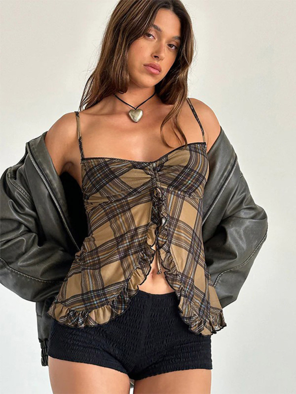 Top cropped imprimat cu model, decolteu în V, bretele neregulate, mâneci lungi, poliester