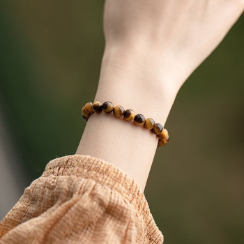 Brățară din ochiul de tigru galben natural, unisex, stil etnic, retro literar-artistic (Unisex; Stil etnic; Retro literar-artistic; Primăvara 2024)