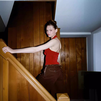 Top halter fără mâneci, cu floare 3D pe piept - Versiune talie, Primăvara 2025, pentru femei adulte