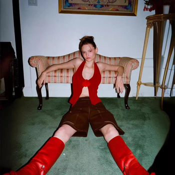 Top halter fără mâneci, cu floare 3D pe piept - Versiune talie, Primăvara 2025, pentru femei adulte