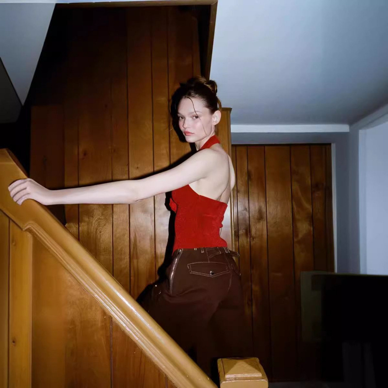 Top halter fără mâneci, cu floare 3D pe piept - Versiune talie, Primăvara 2025, pentru femei adulte