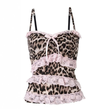 Camisolă cu imprimeu leopard, croială strânsă, lungime scurtă 40–50 cm, material poliester