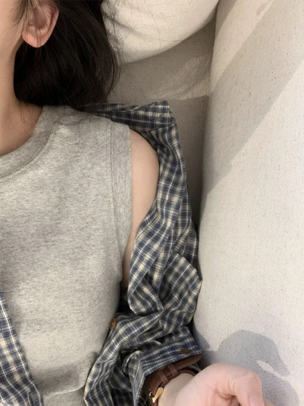 Top din bumbac fără mâneci pentru femei, croială slim, guler rotund, lungime normală 50–65 cm