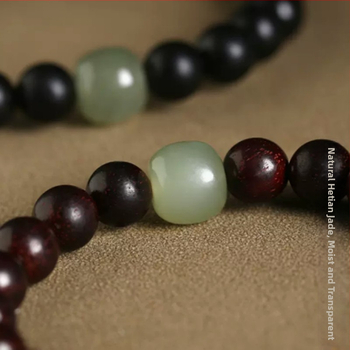 Unisex drevený náramok s korálkami z Small-Leaf Rosewood, Ebony Sandalwood a Jade, leštený v antickom štýle šperkov