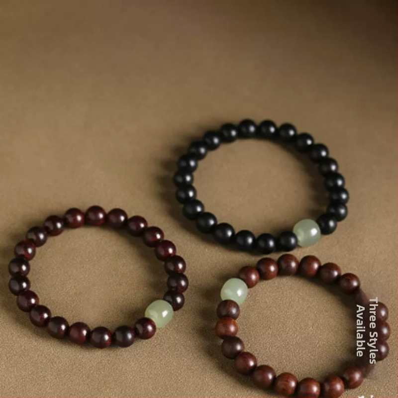 Unisex drevený náramok s korálkami z Small-Leaf Rosewood, Ebony Sandalwood a Jade, leštený v antickom štýle šperkov
