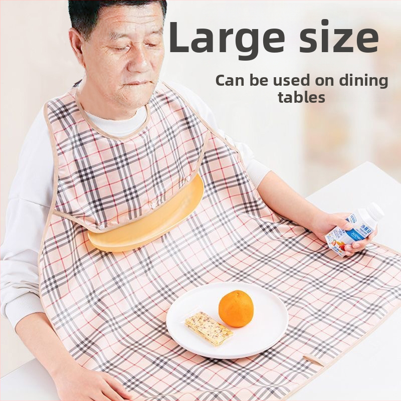 Bib de hrănire pentru persoane în vârstă, Neck-Style impermeabil, Poliester, Model grilă, Unisex