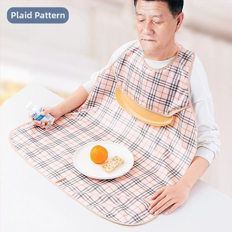 Bib de hrănire pentru persoane în vârstă, Neck-Style impermeabil, Poliester, Model grilă, Unisex