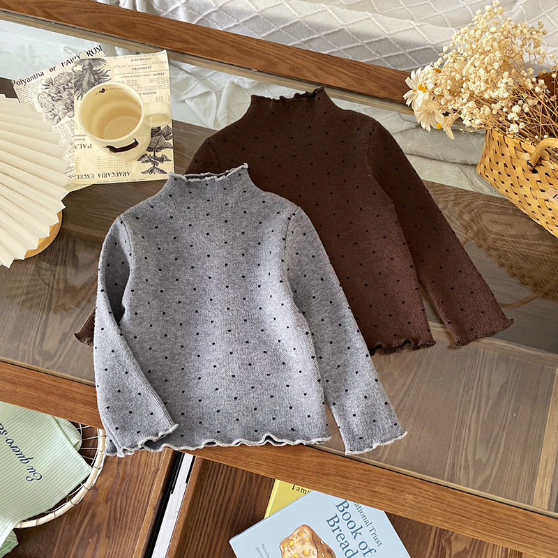 Pulover pentru copii de iarnă cu buline, guler rotund, amestec acrilic gros, pentru copii 1-3 ani