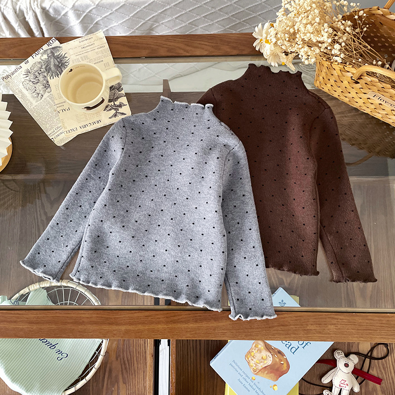 Pulover pentru copii de iarnă cu buline, guler rotund, amestec acrilic gros, pentru copii 1-3 ani