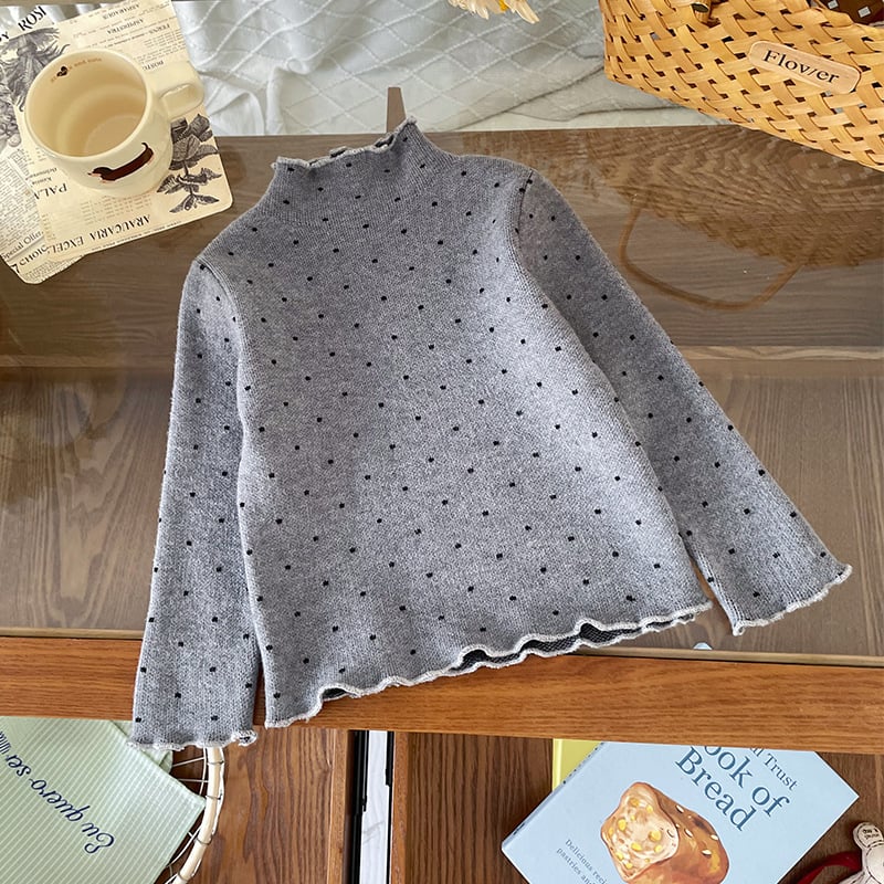 Pulover pentru copii de iarnă cu buline, guler rotund, amestec acrilic gros, pentru copii 1-3 ani