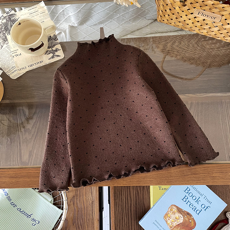 Pulover pentru copii de iarnă cu buline, guler rotund, amestec acrilic gros, pentru copii 1-3 ani