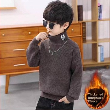 Pulover tricotat pentru copii, cu guler înalt, gros, mâneci lungi, de iarnă