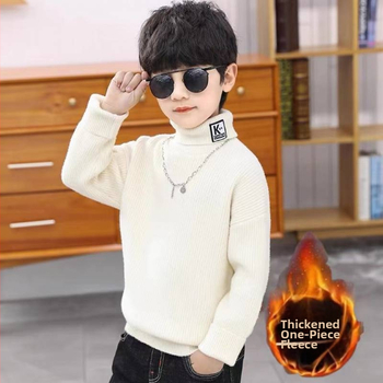 Pulover tricotat pentru copii, cu guler înalt, gros, mâneci lungi, de iarnă
