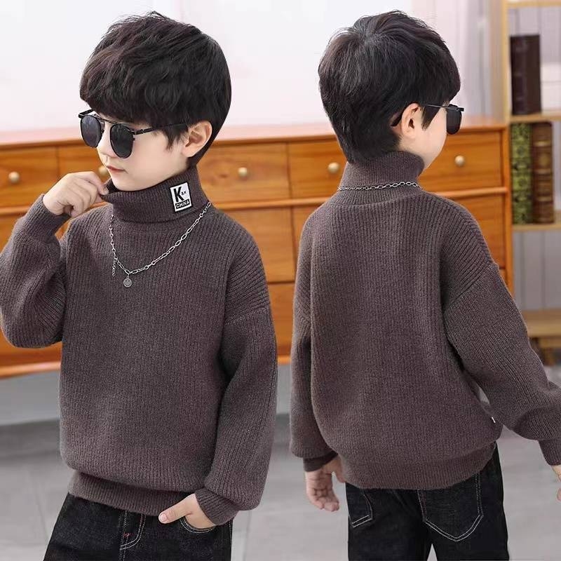 Pulover tricotat pentru copii, cu guler înalt, gros, mâneci lungi, de iarnă