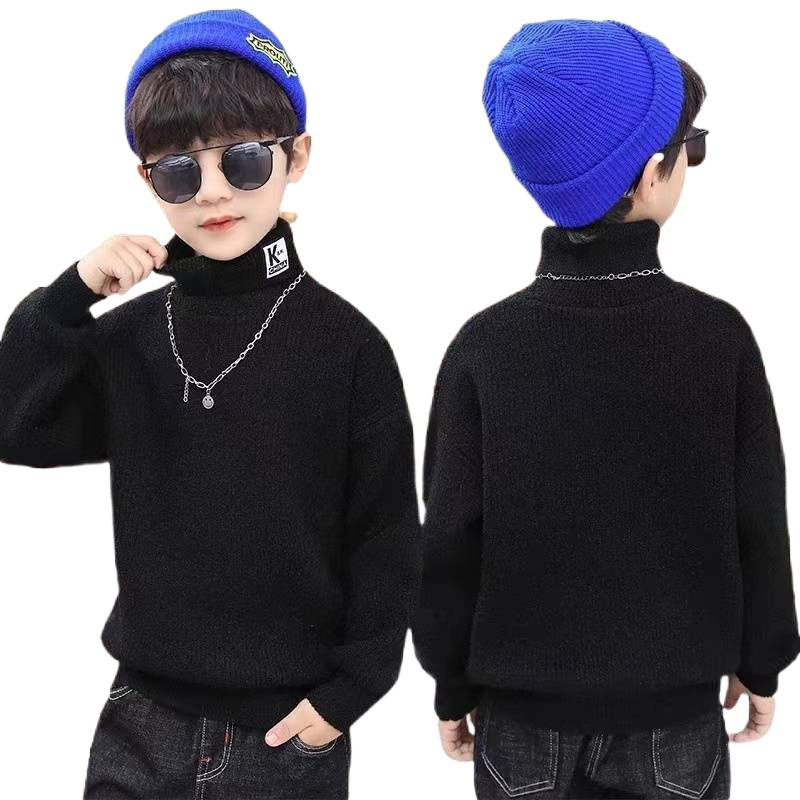 Pulover tricotat pentru copii, cu guler înalt, gros, mâneci lungi, de iarnă