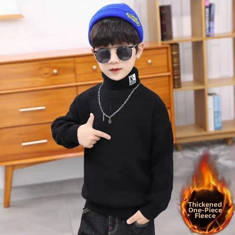 Pulover tricotat pentru copii, cu guler înalt, gros, mâneci lungi, de iarnă
