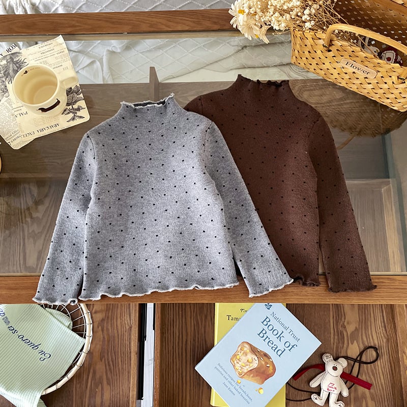 Pulover pentru copii de iarnă cu model cu buline, guler rotund, amestec acrilic, gros, pentru 1-3 ani