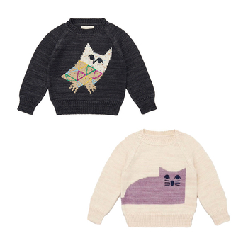 Pulover tricotat pentru copii, broderie cu bufniță, mâneci lungi, guler rotund, potrivit pentru toamnă și iarnă, copii 1–3 ani