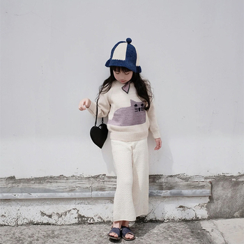 Pulover tricotat pentru copii, broderie cu bufniță, mâneci lungi, guler rotund, potrivit pentru toamnă și iarnă, copii 1–3 ani