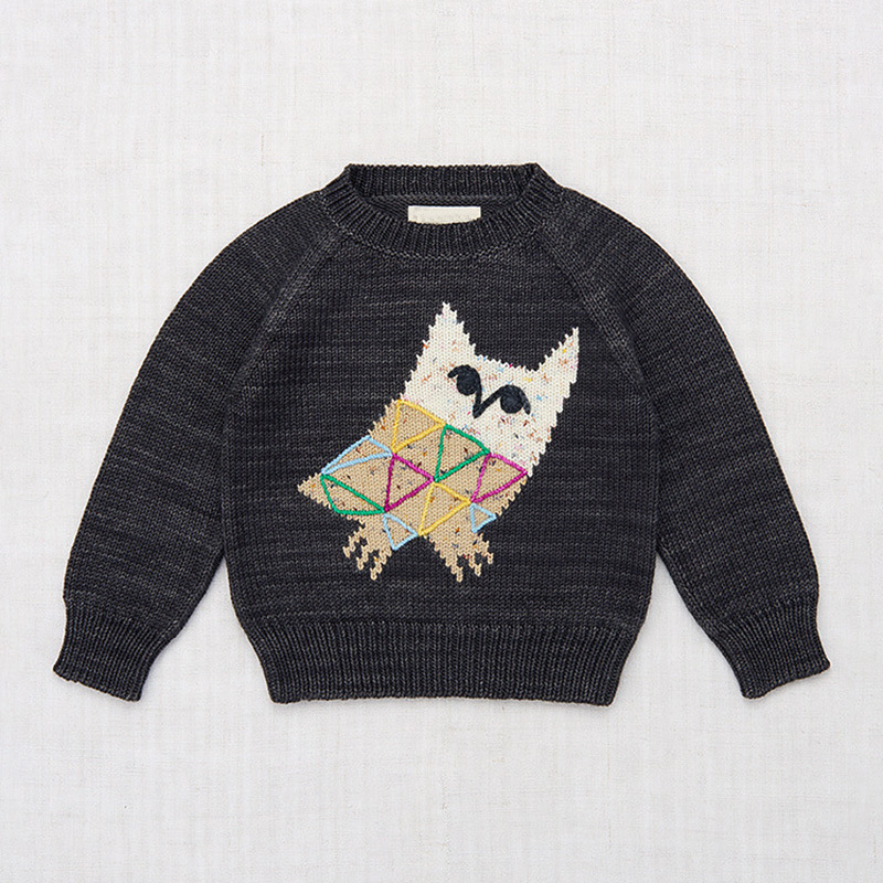 Pulover tricotat pentru copii, broderie cu bufniță, mâneci lungi, guler rotund, potrivit pentru toamnă și iarnă, copii 1–3 ani