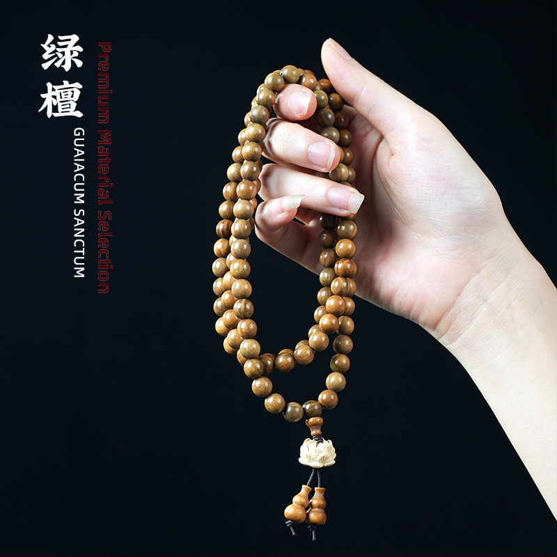 Brățară din lemn de santal cu 108 mărgele, motif lotus, lucrat manual, stil etnic