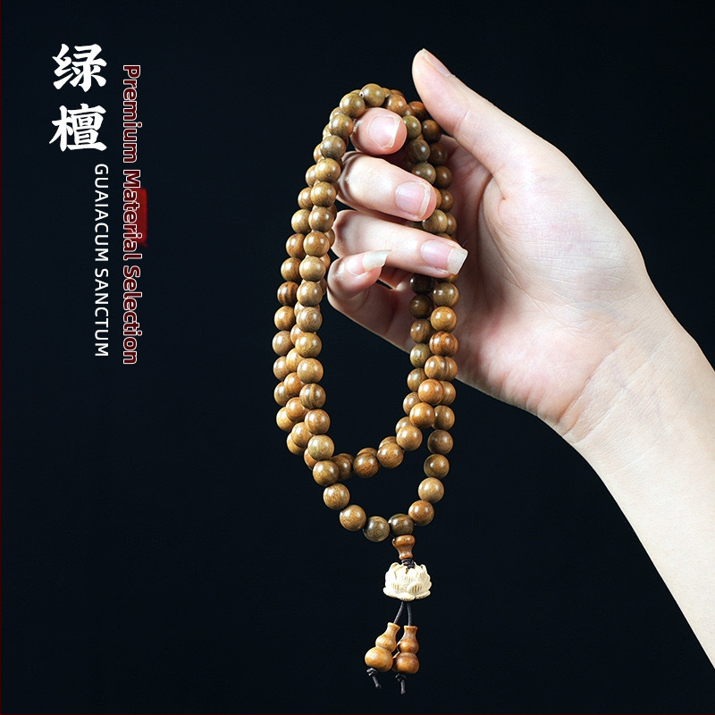 Brățară din lemn de santal cu 108 mărgele, motif lotus, lucrat manual, stil etnic