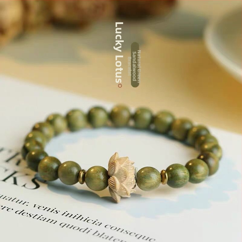 Bratara din lemn de santal, 108 mărgele, cu motiv lotus, stil etnic, lucrat manual, potrivit cadoului