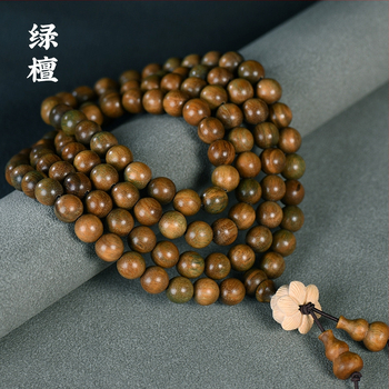 Brățară mala din lemn de santal, 108 mărgele, motif lotus, lucrată manual, stil etnic